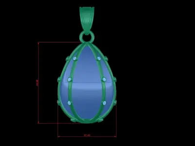 necklace egg pendant with gold and diamonds 3D print model