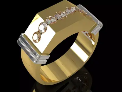 Wide Signet Band with Diagonal Diamond Bar model mr0308 3D print model