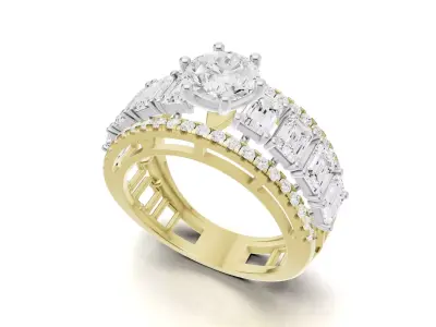 Pointer Diamond Engagement Ring With Emerald Diamond Band Style  3D print model