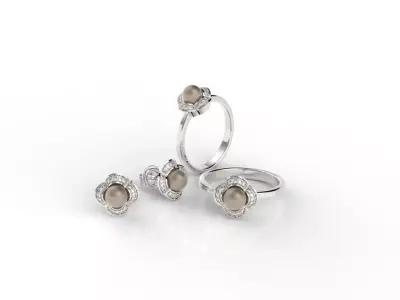 Ring and Earring of Pearls Classico flower 3D print model