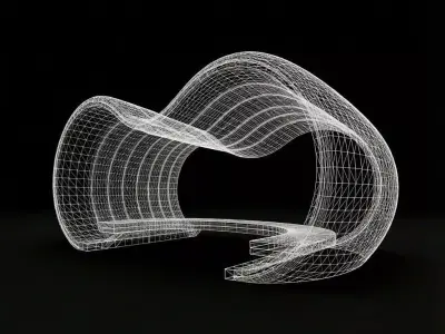 Modern Organic Bench Fluid Wood  White Seating Low-poly 3D model