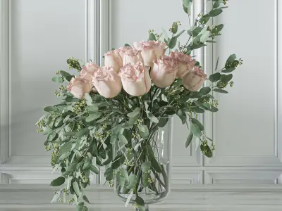 Flower Set 054 Rose seeded eucalyptus 3D model