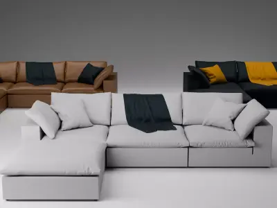 Cloud Modular Sofa 3D Model Ultra-Comfort 3-Piece plus Ottoman 3D model
