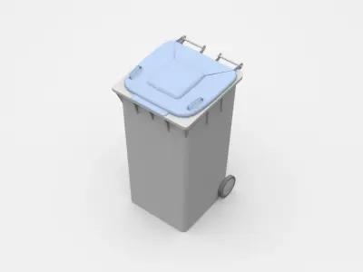 Grey Trash Bin With Two Wheels 3D model