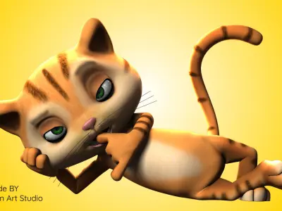 Stylized Cartoon Rigged Cat Low-poly 3D model