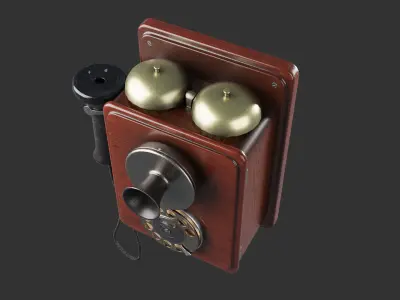 Wooden Vintage Antique Phone Low-poly 3D model