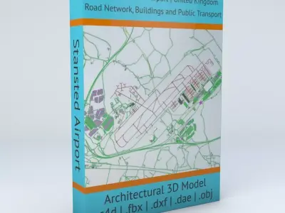 London Stansted STN Airport Roads Buildings and Public Transport 3D model