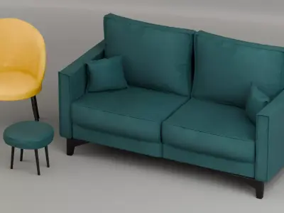 Couch with chair and stool 3D model