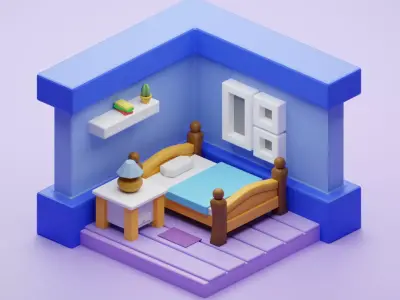 low poly isometric room  Low-poly 3D model