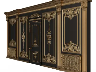 Boiserie Classic Wall with Mouldings 09 Black Low-poly 3D model