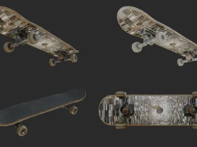 Narly Used Skateboard - Photo-realistic Low-poly 3D model