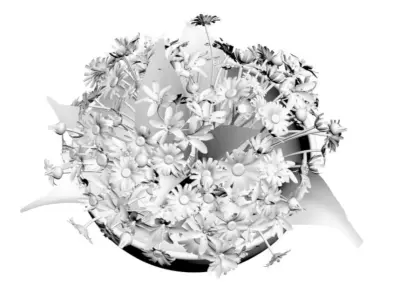  Flowers with ceramic pot 3D model