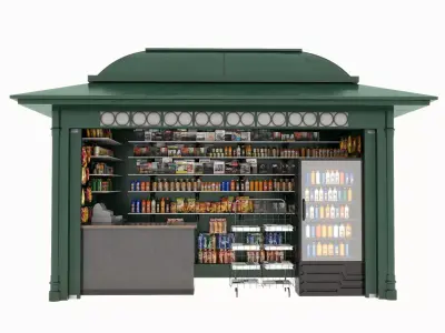 Street side convenience store kiosk newsstand  Low-poly 3D model