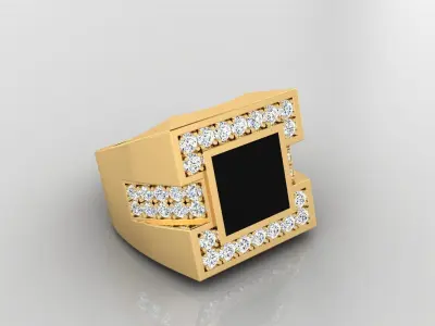 Ring M10   Mens luxury ring with enamel and gems 3D print model