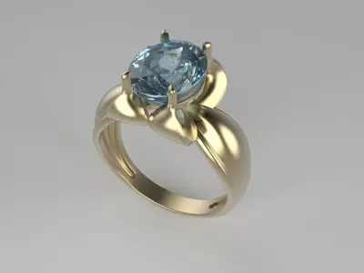 Elegant Gold Ring with Blue Gemstone  oval stone 10x8   3D Model 3D print model