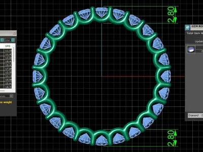 U Shaped Eternity Ring 2 point 6 mm stone size swiss 15 and EU55 3D print model