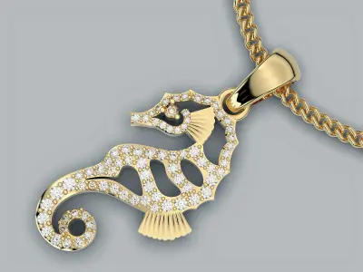 Seahorse pendant  gold jewelry printable 3D model 3D print model