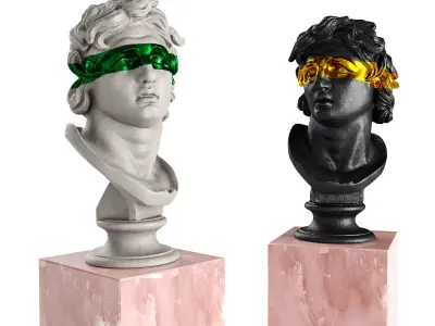 Triton bust stripe sculpture Low-poly 3D model