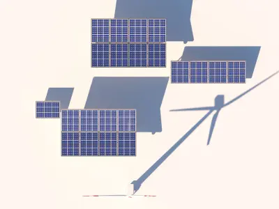 Cartoon Solar Panel Wind Turbine Electric Vehicle Charger Low-poly 3D model