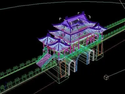 China city gate building 3D model