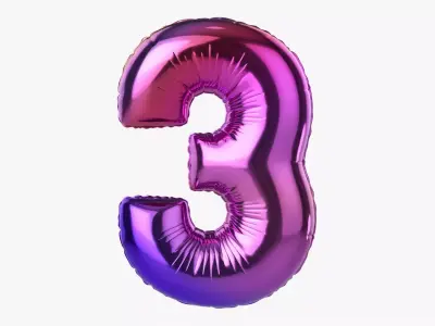 Foil balloon number three 3 3D model