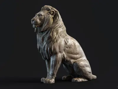 Sitting Lion Sculpture PBR Low-poly Low-poly 3D model