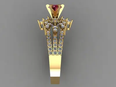Ruby With Dimond Gold Beautiful Ring  File 3D print model  3D print model
