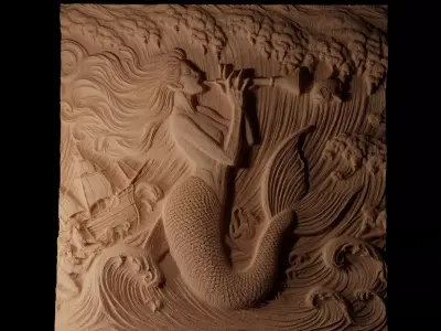 Mermaid at Sea CNC 3d Print High Relief Sand Casting 3D print model