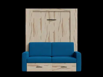 Maple Wood Blue Fabric Sofa Bed Closed 3D model