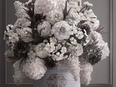 Bouquet white of flowers in a gift box 3D model