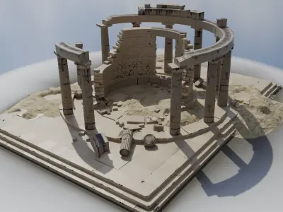 Round ancient damaged temple in doric order Low-poly 3D model
