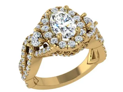 Oval Halo Twisted Ring 3600 3D print model