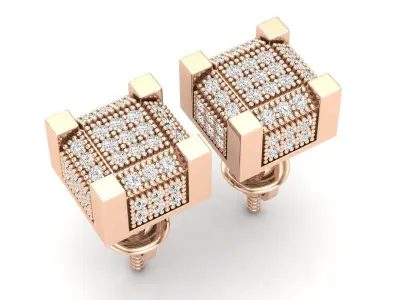 AV 327 Diamond Iced Mens Hip Hop Cube Dice Shape Stud Earrings 3D print model