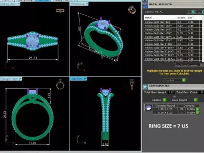 Luxury Double Row Split Pave Solitaire Diamond Ring CAD 3D print model
