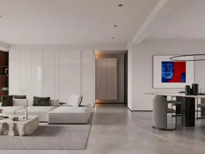 Modern living room dining room interior scenes 140 3D model