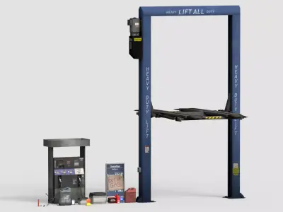 Low Poly Car Workshop Pack  Heavy Duty Car Lift  Gas Pump  Low-poly 3D model