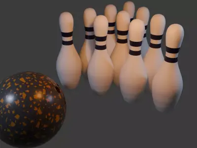 Realistic 3D Bowling Ball and Pins Set 3D model
