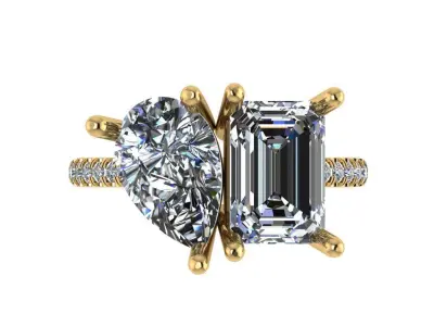 Emerald and pear cut 2 stone diamond ring 3D print model
