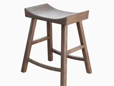 Old Wooden Chair Set Low-poly 3D model