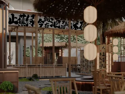 Modern outdoor dining barbecue restaurant hot pot restaurant 3D model