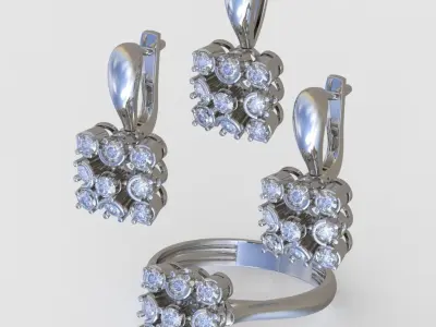 Ring  Earring and Pendant Set 3D printable model 0066 3D Model Pack