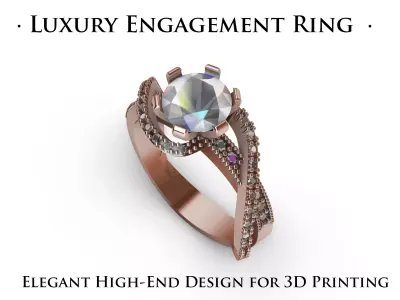 Luxury Engagement Ring 3D print model 7