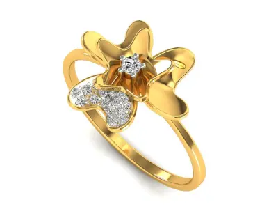 Ring-10 rose gold flower ring with diamonds 3D print model