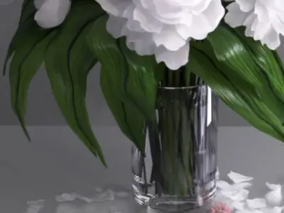 Giant white peonies hall glass vase  3D model