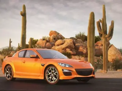 Orange Mazda Rx 8 In Desert 3D model