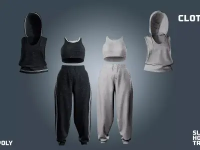 sleeveless hoodie tracksuit - clothyfic full outfit Low-poly 3D model