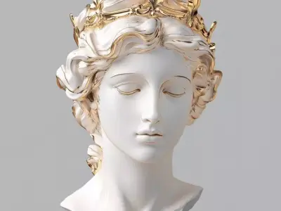 Marble Goddess Bust Gold Crown Classical Female Sculpture 3D Low-poly 3D model