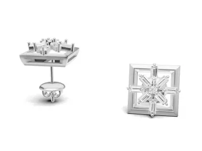 Square Baguette Diamond Stud Earrings 3D print model