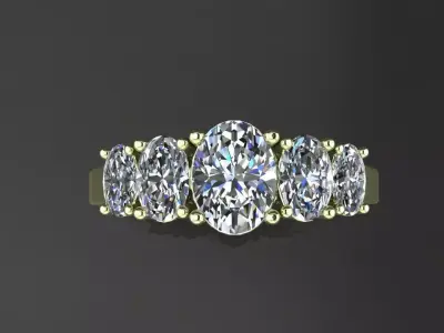 Classic oval ring with 5 stones 3D print model