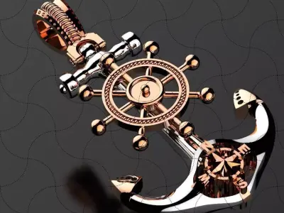 Anchor Pendant With Nautical Star and Rudder 3D print model